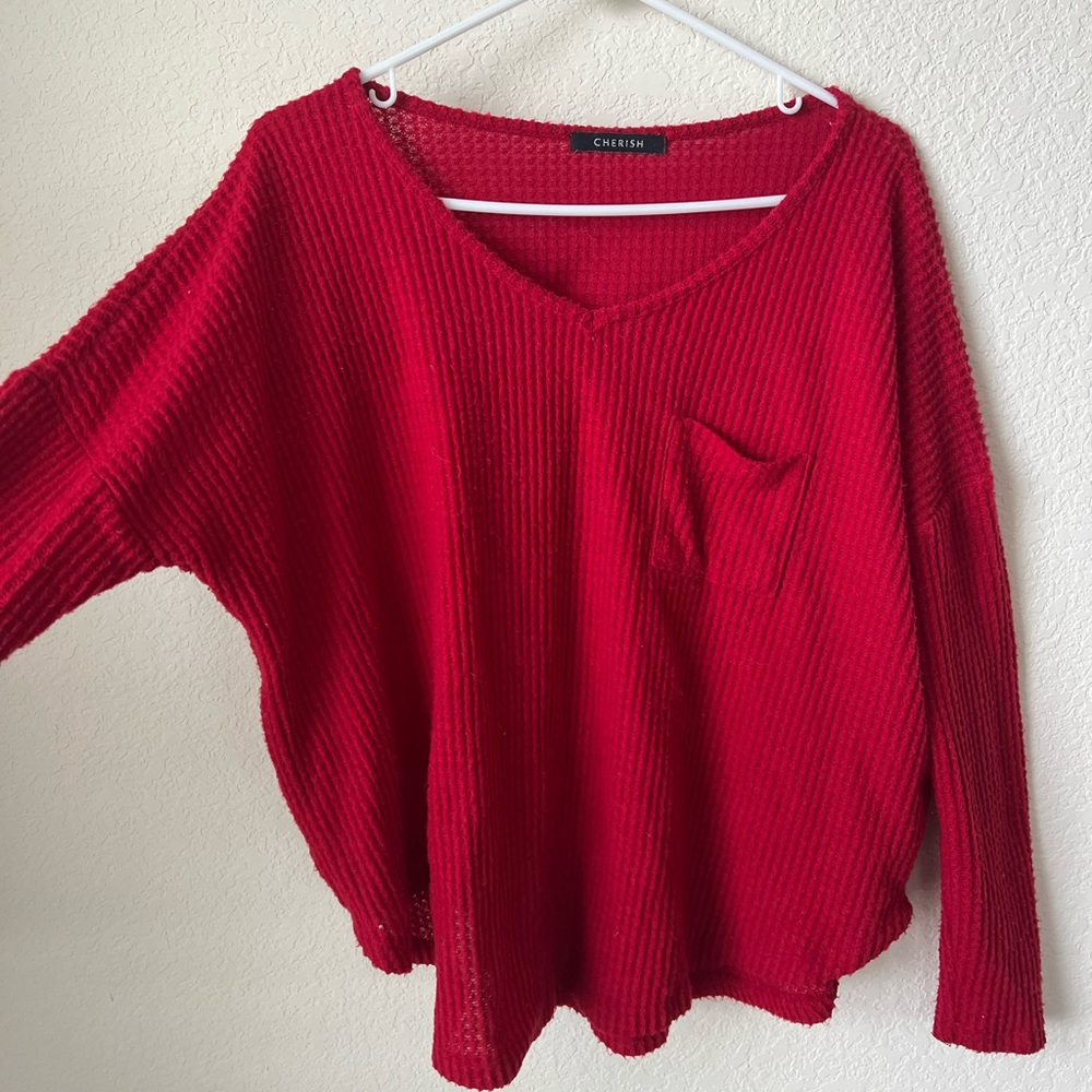 Red Cherish Brand Waffle Knit Sweater